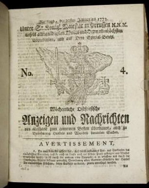 No. 4. Montags, den 20sten Januarius 1772.