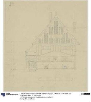 Darmstadt, Dreihäusergruppe, Aufriss der Südfassade des Eckhauses