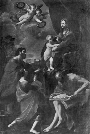 Thronende Maria mit drei Heiligen