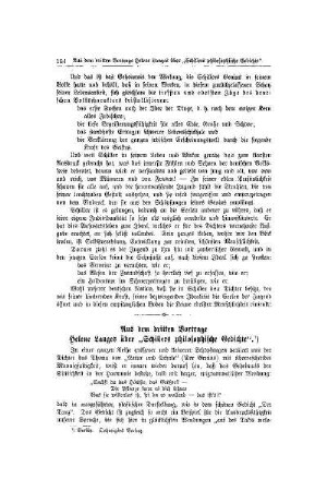 Aus dem dritten Vortrage Helene Langes über "Schillers philosophische Gedichte"