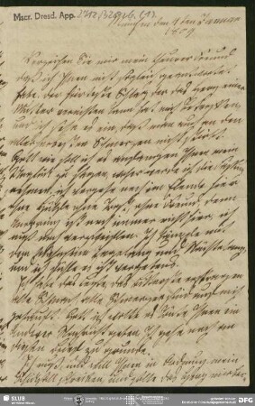 Eigenh. Brief von Sophie Bernhardi an August Wilhelm von Schlegel, München, 04.01.1809