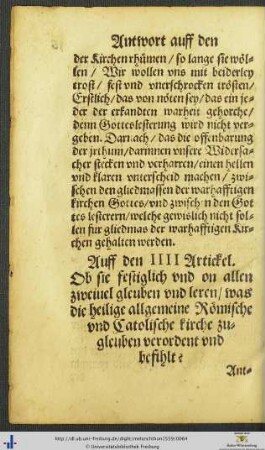 Auff den IIII. Artickel