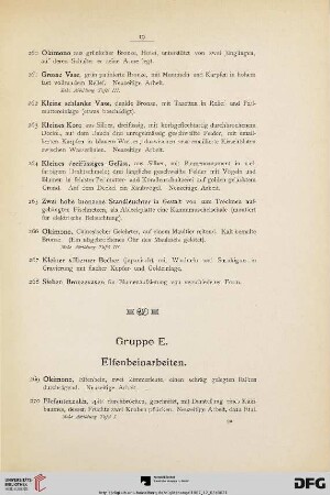 Gruppe E. Elfenbeinarbeiten (Nr. 269-288)
