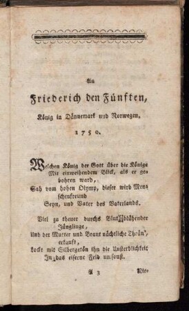 An Friederich den Fünften, König in Dännemark und Norwegen, 1750