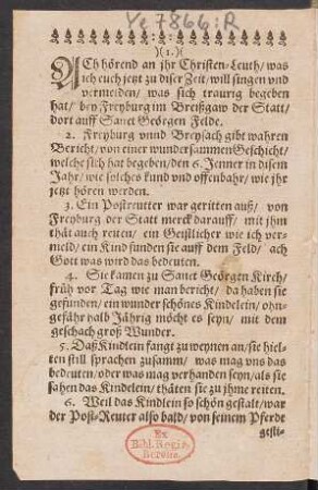 Ach hörend an ihr Christen=Leuth/ was jch euch jetzt zu diser Zeit/