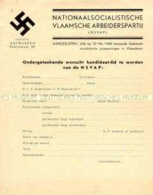 Aufnahmeantrag der Nationalsozialistischen Arbeiterpartei Flanderns (blanko)