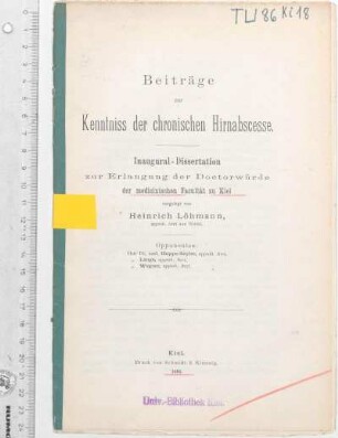 Beiträge zur Kenntniss der chronischen Hirnabscesse