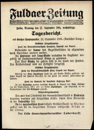 Ausgabe vom Dienstag, den 12. September 1916.
