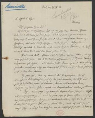 Brief an Ludwig Strecker an B. Schott's Söhne : 28.04.1922