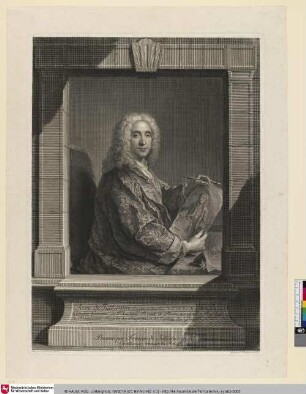 Jean de Jullienne Ecuyer, Chevalier de l'Ordre de St Michel [Porträt von Jean de Jullienne, ein Portät von Antoine Watteau in den Händen haltend]