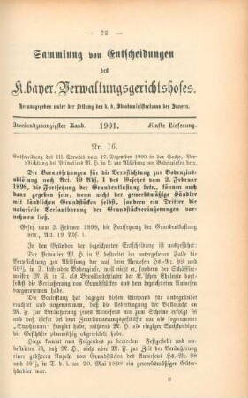 Zweiundzwanzigster Band. 1901. Fünfte Lieferung. - Nr. 16. - Nr. 20.