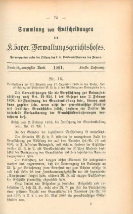 Zweiundzwanzigster Band. 1901. Fünfte Lieferung. - Nr. 16. - Nr. 20.