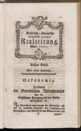 Achtes Stück. Den 18ten Hornung.