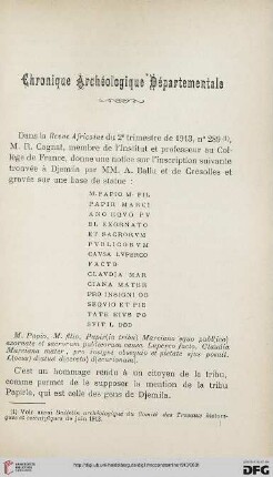 Sér. 5: Chronique archéologique départementale