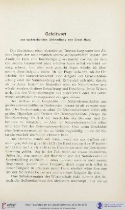 Geleitwort zur nachstehenden Abhandlung von Ernst Marx