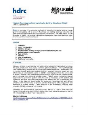 Approaches to improving the quality of education in Ethiopia