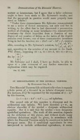 On demonstrations of the binomial theorem.
