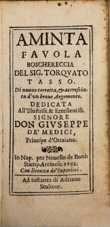 Aminta : Favola Boschereccia
