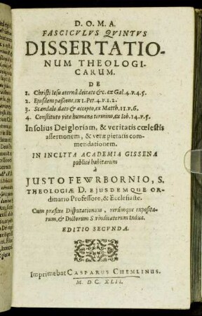 5: Fasciculus ... Dissertationum Theologicarum. 5