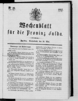 Nr. 22, Ausgabe vom 30. Mai 1857