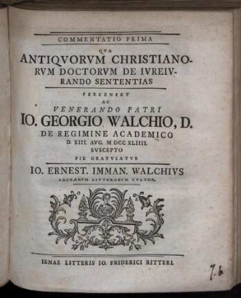 Commentatio Prima Qua Antiquorum Christianorum Doctorum De Iureiurando Sententias
