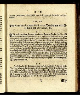 Cap. VII. Von Remuneration derer Medicorum, Bezahlunge derer Apothecker und Chirurgorum, &c.