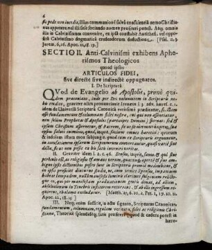 Sectio II. Anti-Calvinismi exhibens Aphorismos Theologicos quoad ipsos Articulos Fidei, sive directe sive indirecte oppugnatos.