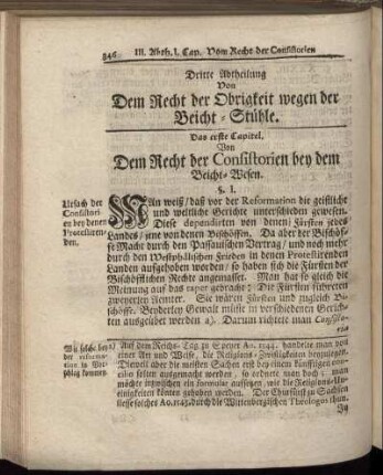 Das erste Capitel. Von dem Recht der Consistorien bei dem Beicht-Wesen.
