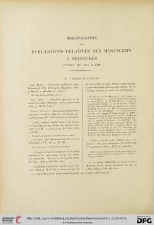 4: Bibliographie des publications relatives aux manuscrits a peintures parues de 1913 a 1920