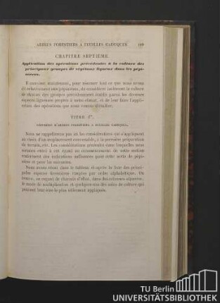 Titre Ier. Pépinière d'arbres porestiers a feuilles caduques.