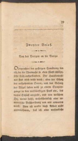 Zweyter Brief. Von der Vorigen an die Vorige.