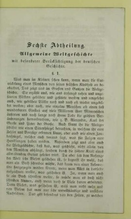 Sechste Abtheilung. Allgemeine Weltgeschichte mit besonderer Berücksichtigung der deutschen Geschichte