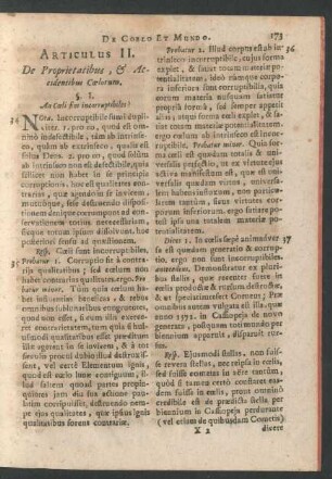 Articulus II. De Proprietatibus, [et] Accidentibus Coelorum.