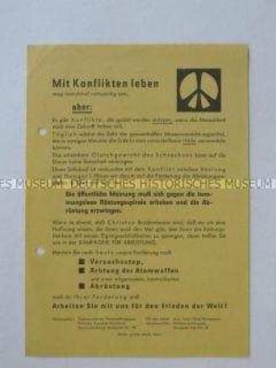 Propagandaflugblatt der Kampagne für Abrüstung für die Ächtung von Atomwaffen