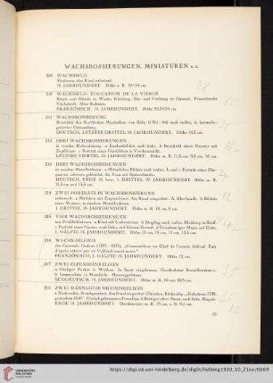 Wachsbossierungen, Miniaturen (Nr. 209-230)