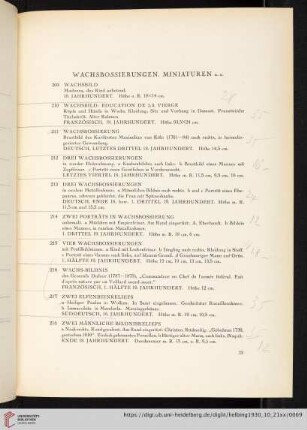 Wachsbossierungen, Miniaturen (Nr. 209-230)