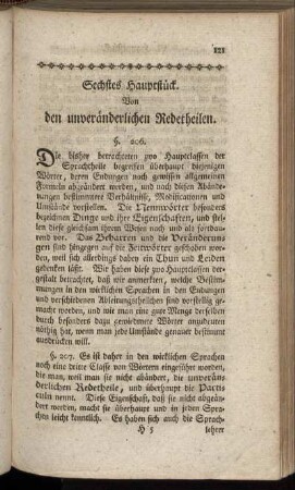 Sechstes Hauptstück. Von den unveränderlichen Redetheilen.