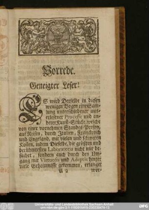Vorrede. Geneigter Leser!