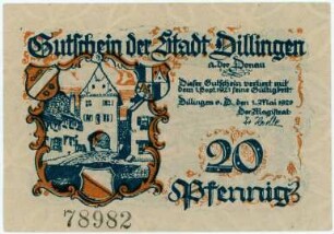 Geldschein / Notgeld, 20 Pfennig, 1.5.1920