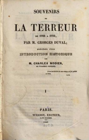 Souvenirs de la terreur de 1788 à 1793, 1