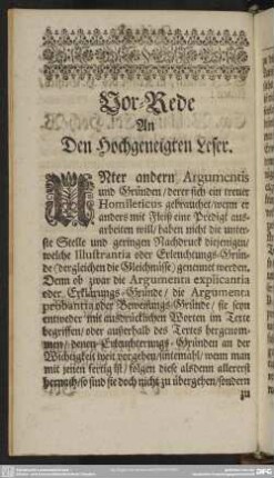 Vor-Rede An Den Hochgeneigten Leser