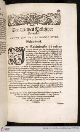 Der drittheil Teutscher Formulen. Mutui seu debiti recognitio. Schuldtbrieff.