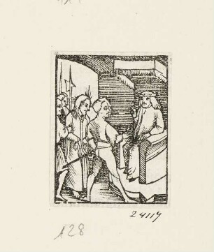 Christus vor Hannas, Blatt 5 aus: "Daniel Agricola, Passio domini nostri Jesu Christi", Basel 1514/1515