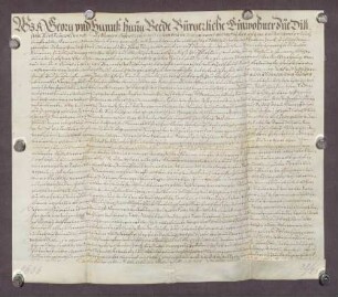 Gültbrief des Georg und Hans Haug von Dillstein gegen die Stiftsverwaltung zu Pforzheim