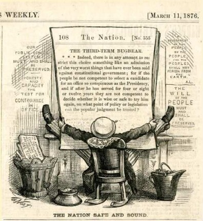 The Nation safe and sound : Uncle Sam liest einen Artikel in der Zeitung The Nation
