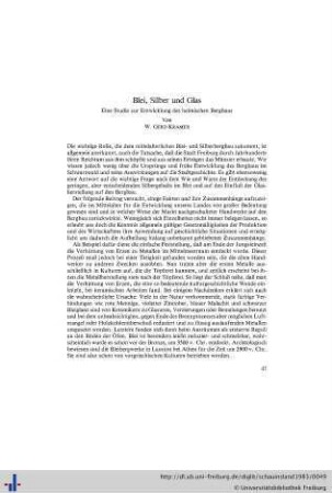 Blei, Silber und Glas. Eine Studie zur Entwicklung des heimischen Bergbaus.