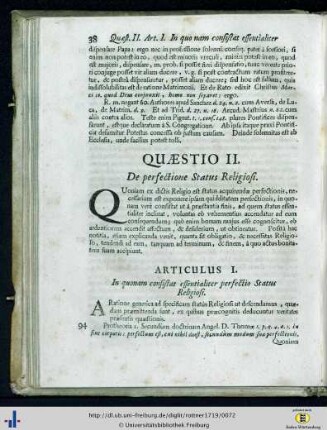 Quaestio II. De perfectione Status Religiosi.