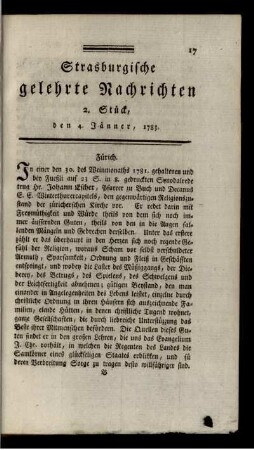 2. Stück, den 4. Jänner, 1783.