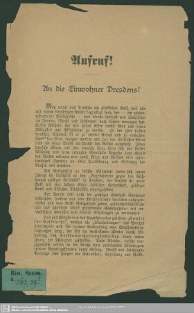 Aufruf! An die Einwohner Dresdens!