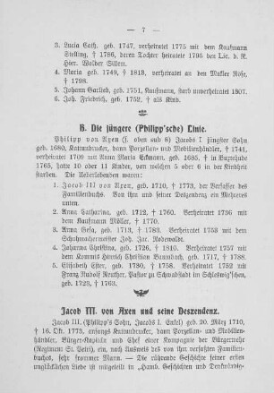 Jacob III. von Axen und seine Deszendenz.
